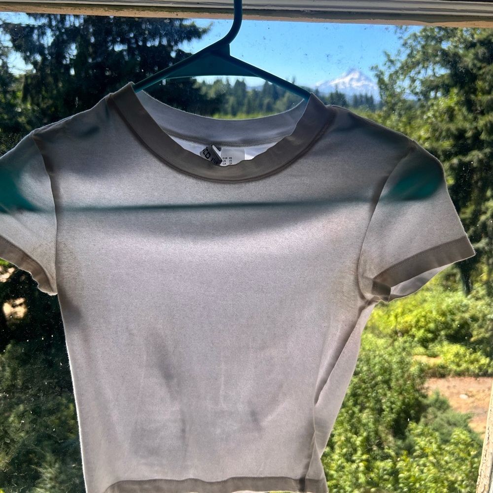 H&M White Ringer Tee with Gray Accents